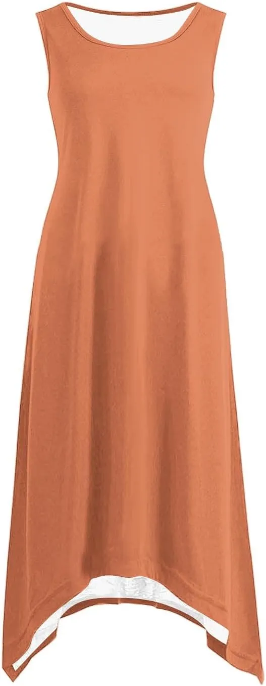 Women Summer Sleeveless Maxi Sundress Casual Round Neck Irregular Hem A-Line Flowy Racerback Long Beach Tank Dresses