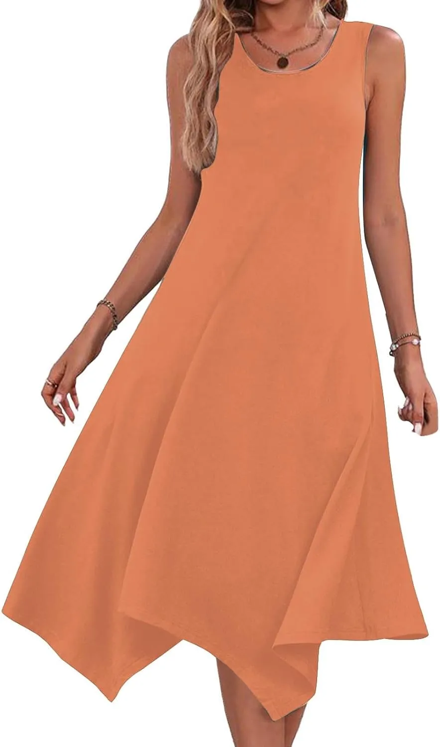 Women Summer Sleeveless Maxi Sundress Casual Round Neck Irregular Hem A-Line Flowy Racerback Long Beach Tank Dresses