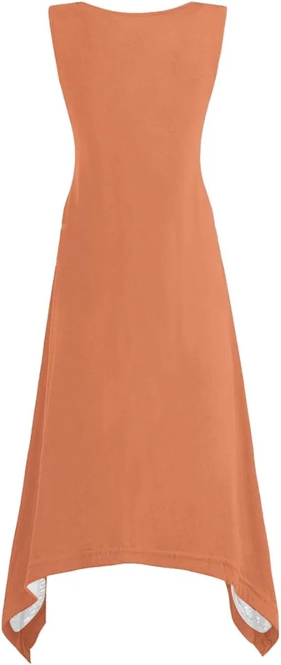 Women Summer Sleeveless Maxi Sundress Casual Round Neck Irregular Hem A-Line Flowy Racerback Long Beach Tank Dresses