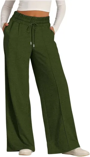 Women Wide Leg Sweatpant High Waist Baggy Straight Leg Casual Drawstring Waist Workout Joggers Pants with Pockets