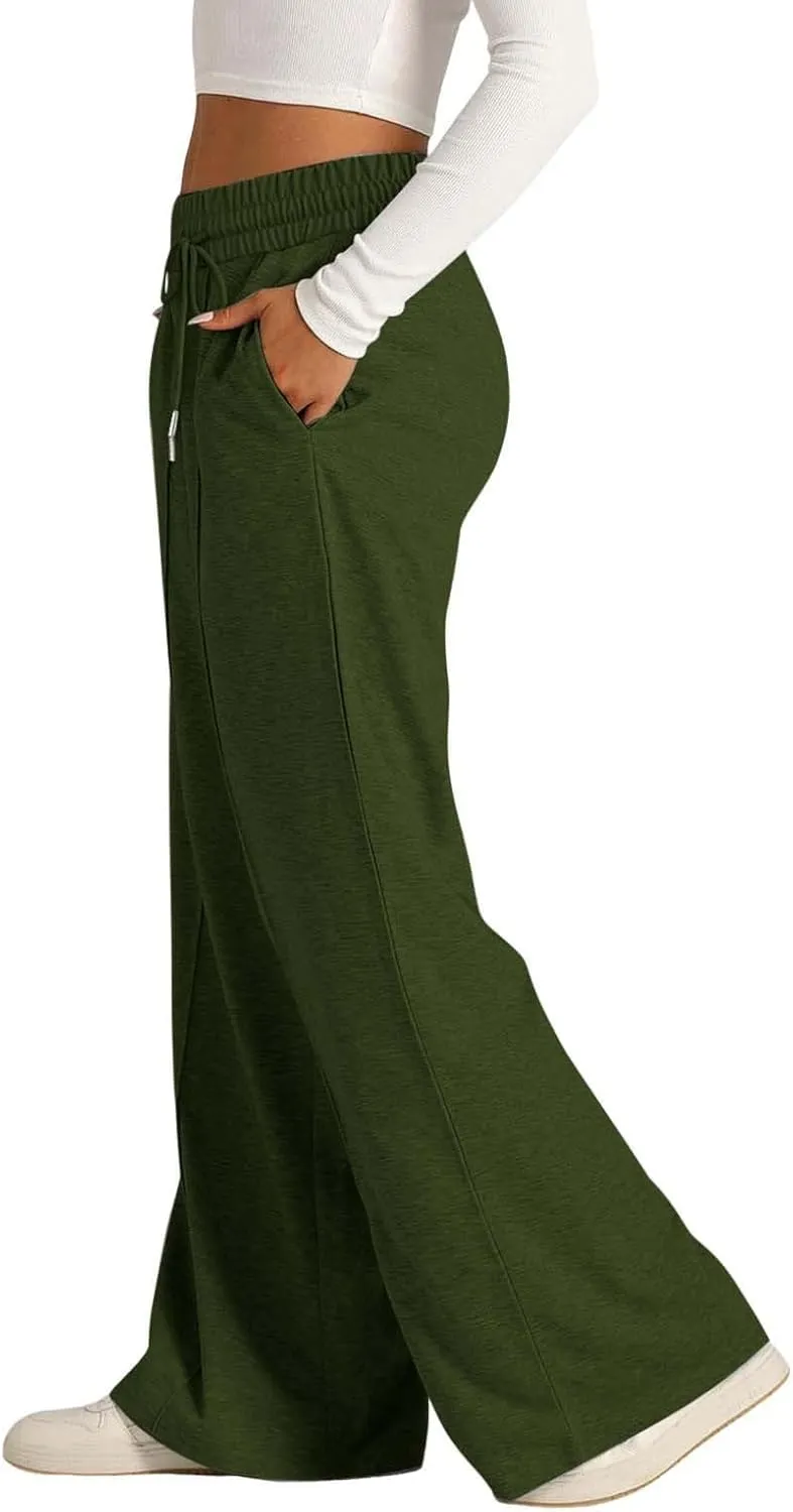 Women Wide Leg Sweatpant High Waist Baggy Straight Leg Casual Drawstring Waist Workout Joggers Pants with Pockets