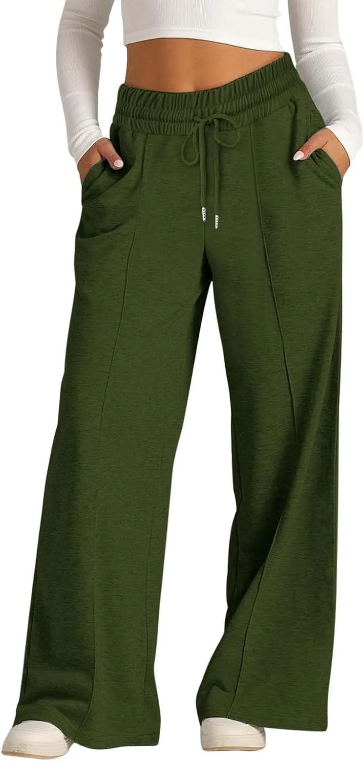 Women Wide Leg Sweatpant High Waist Baggy Straight Leg Casual Drawstring Waist Workout Joggers Pants with Pockets