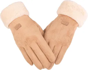 Women Winter Mitten Genuine Suede Leather Sheepskin Shearling Mittens Gloves Women Gloves Winter Suede