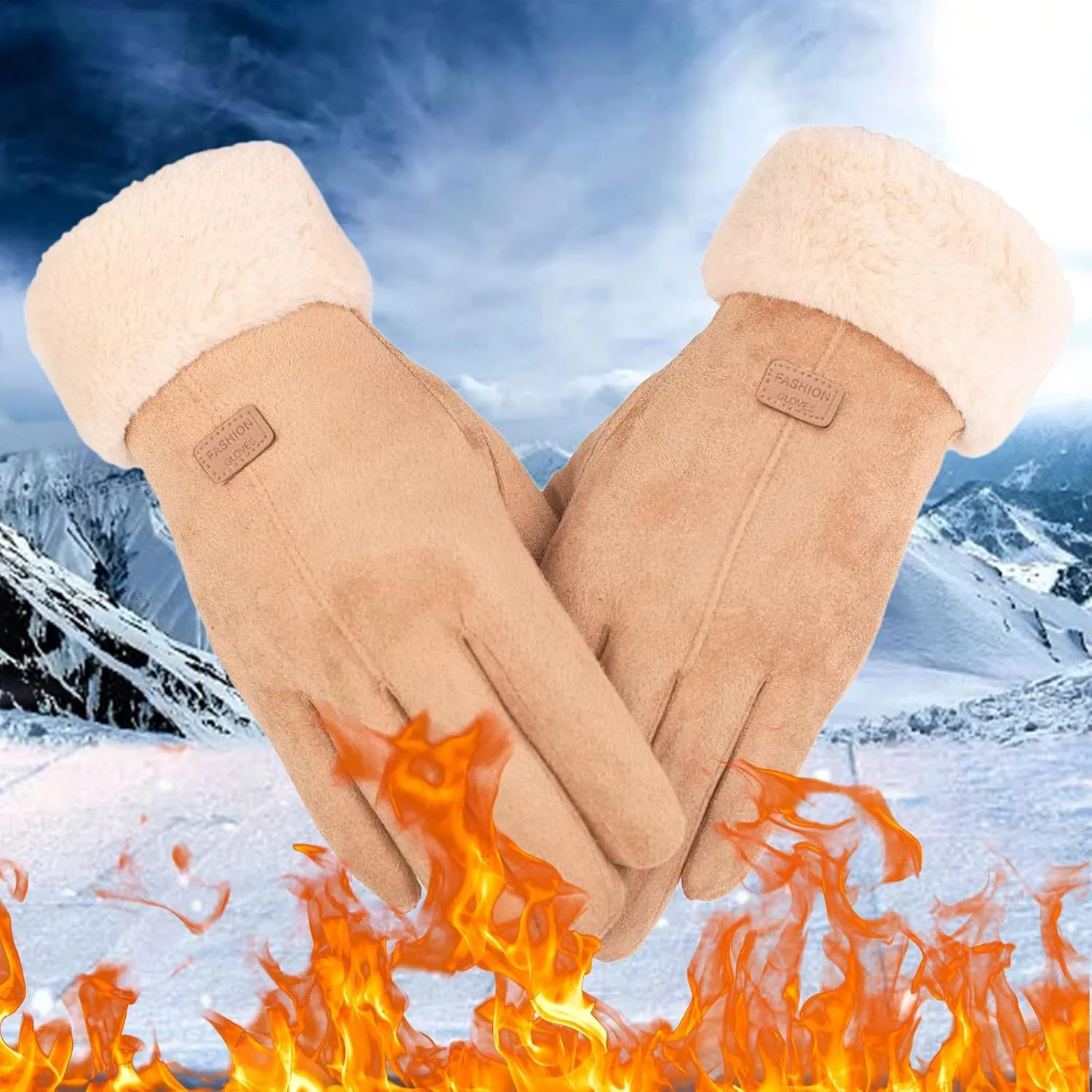 Women Winter Mitten Genuine Suede Leather Sheepskin Shearling Mittens Gloves Women Gloves Winter Suede