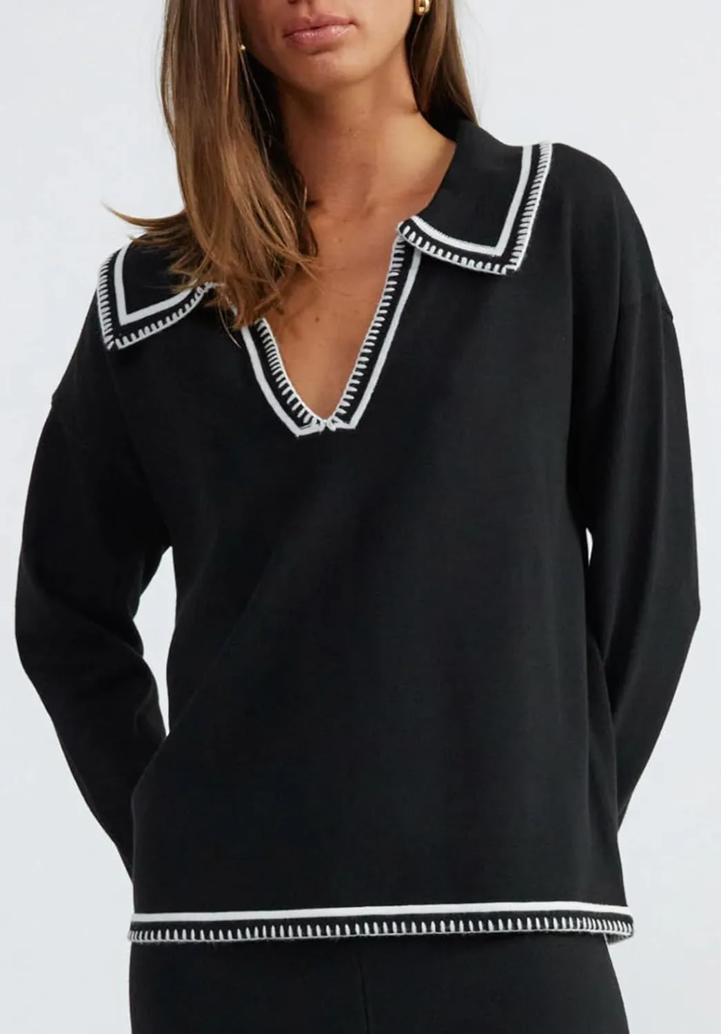 Women's 2 Piece Knit Sweater Sets Outfits Long Sleeve Long Sleeve Wide Leg Pants Lounge Sets Tracksuits Outfit