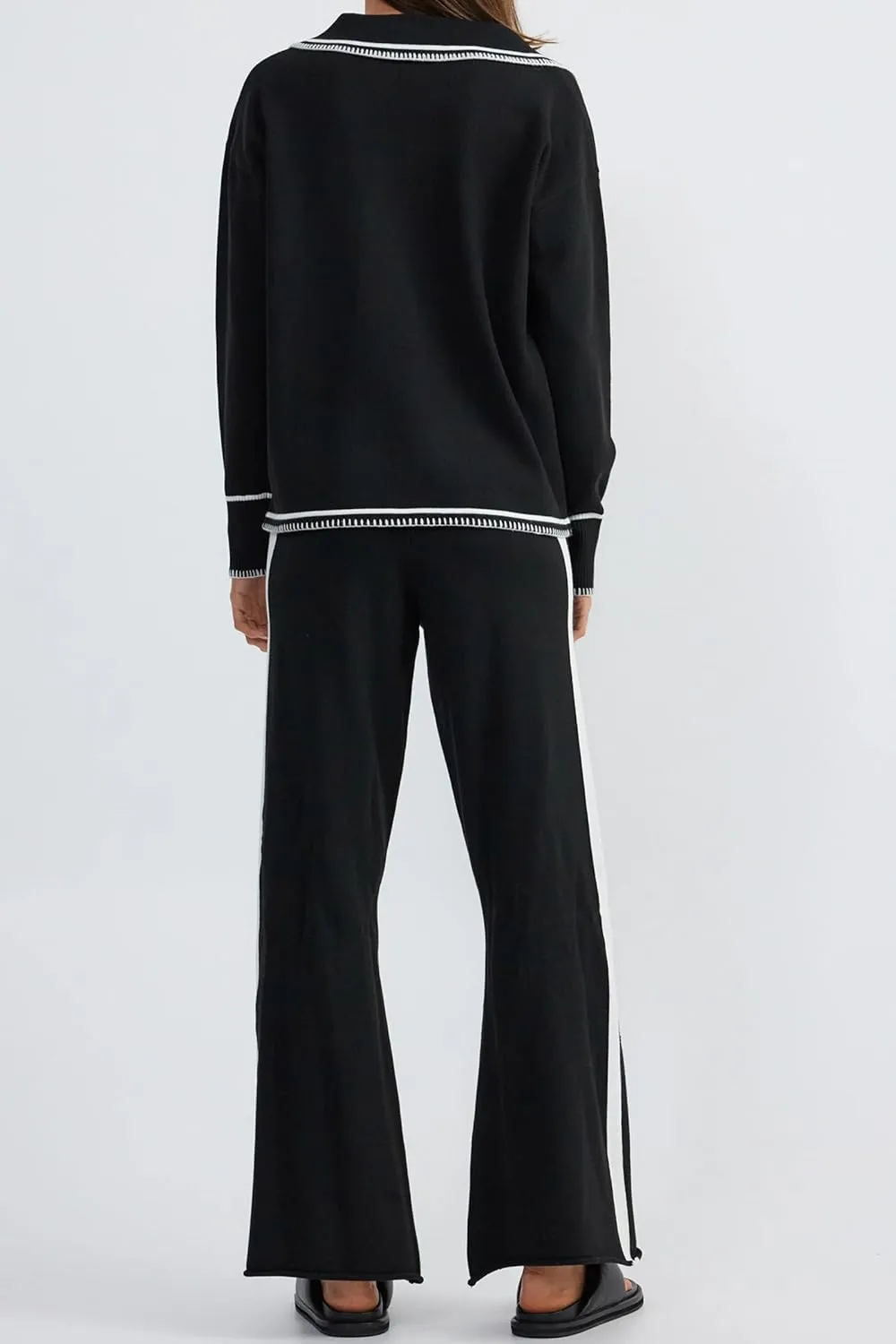 Women's 2 Piece Knit Sweater Sets Outfits Long Sleeve Long Sleeve Wide Leg Pants Lounge Sets Tracksuits Outfit