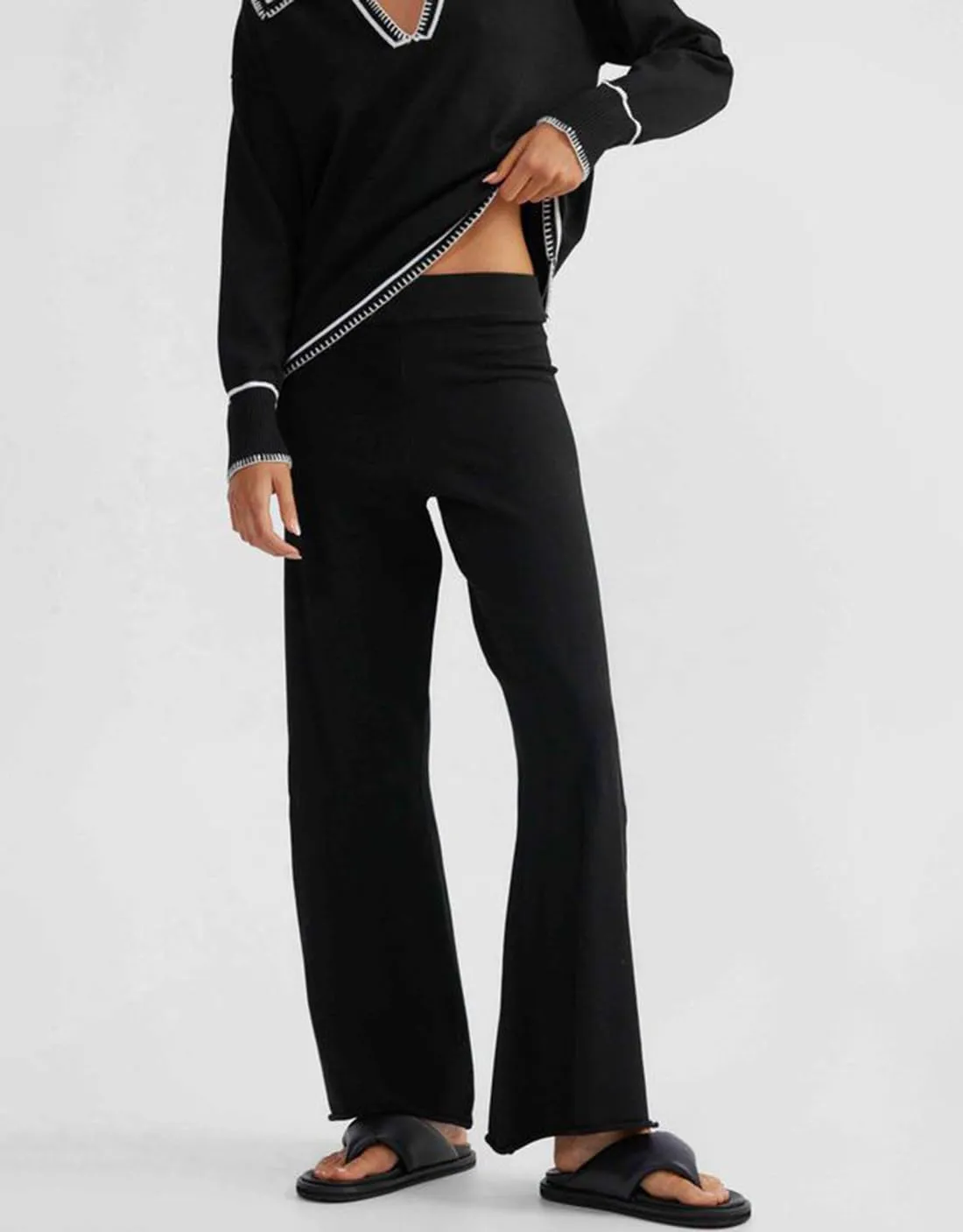 Women's 2 Piece Knit Sweater Sets Outfits Long Sleeve Long Sleeve Wide Leg Pants Lounge Sets Tracksuits Outfit