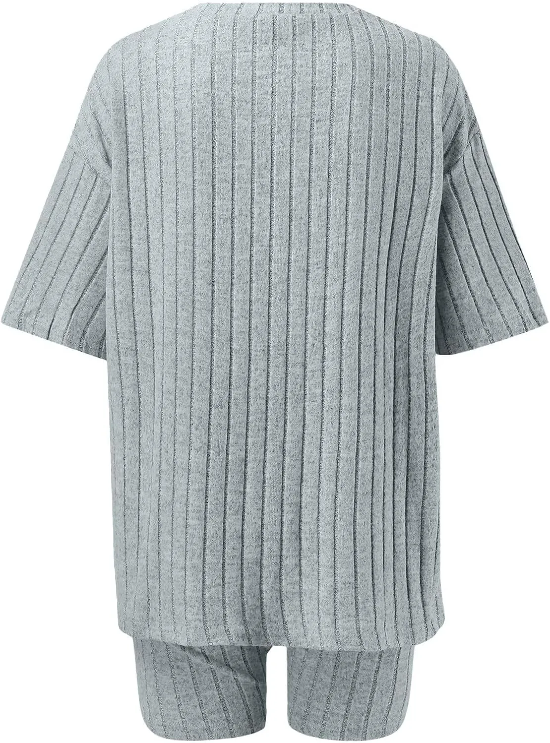 Women's 2 Piece Outfits Ribbed Knit Sets Half Sleeve T-Shirt Biker Shorts Set Matching Tracksuits Casual Sleepwear