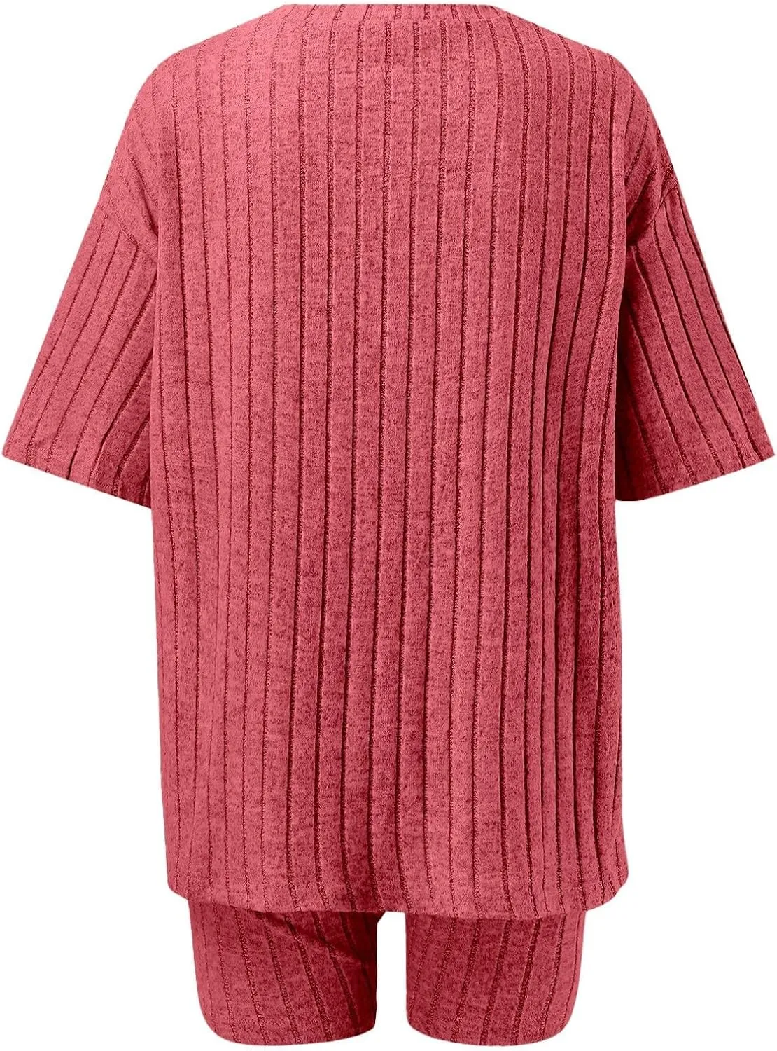 Women's 2 Piece Outfits Ribbed Knit Sets Half Sleeve T-Shirt Biker Shorts Set Matching Tracksuits Casual Sleepwear