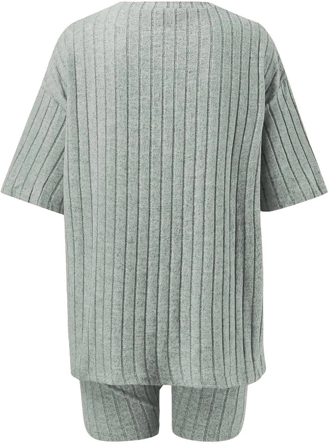 Women's 2 Piece Outfits Ribbed Knit Sets Half Sleeve T-Shirt Biker Shorts Set Matching Tracksuits Casual Sleepwear