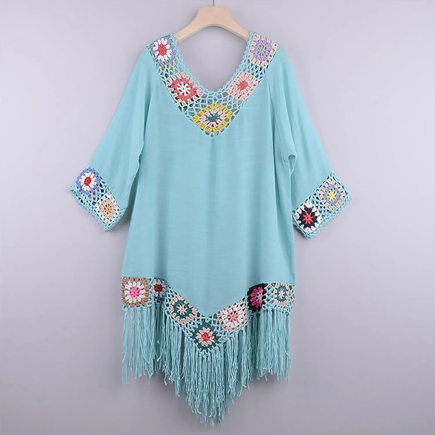 Womens Beach Cover up Crochet Plus Size Summer Dresses Casual Resort Wear Bathing Suit Cover up Sexy V Neck Swimwear