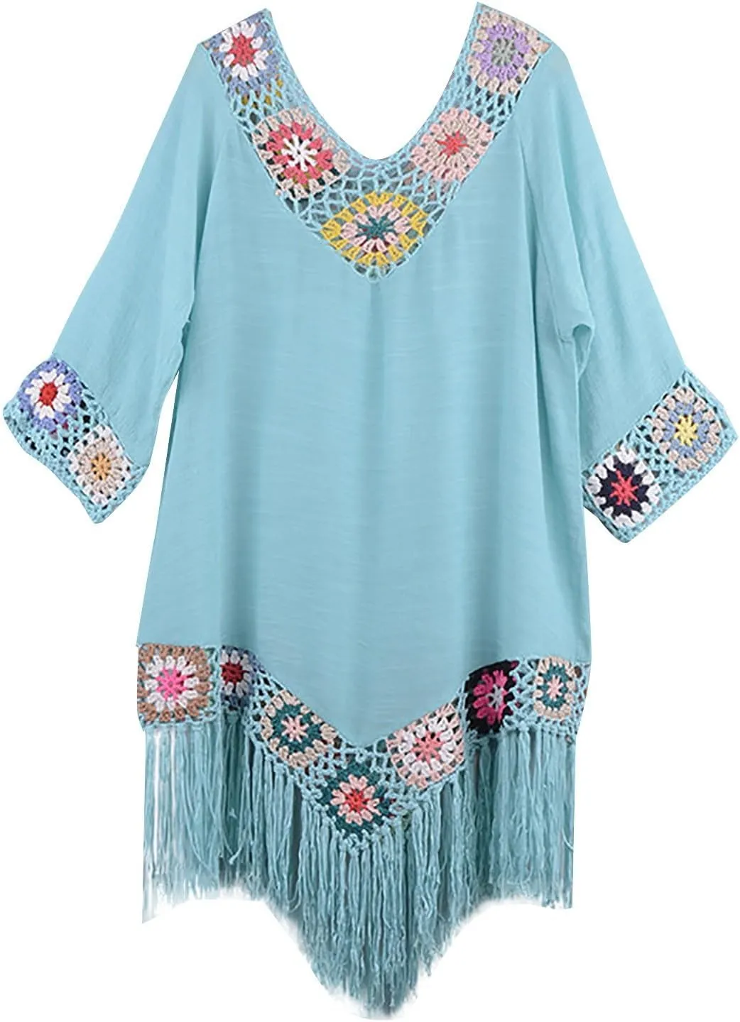 Womens Beach Cover up Crochet Plus Size Summer Dresses Casual Resort Wear Bathing Suit Cover up Sexy V Neck Swimwear