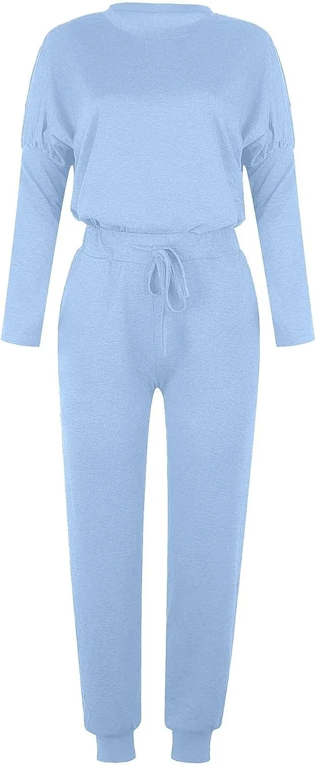 Womens Cargo Sweatpants with Pockets Crewneck Pullover Tops and Long Pants Tracksuit Gym Workout Pants Trousers High