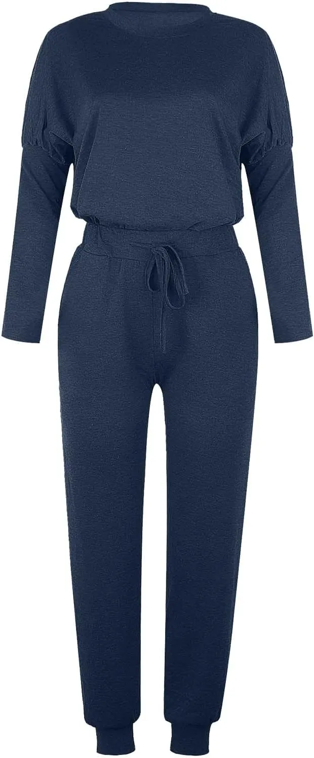Womens Cargo Sweatpants with Pockets Crewneck Pullover Tops and Long Pants Tracksuit Gym Workout Pants Trousers High