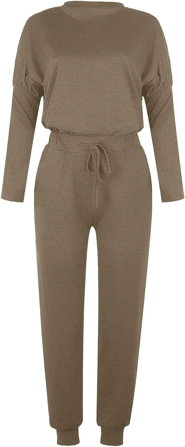 Womens Cargo Sweatpants with Pockets Crewneck Pullover Tops and Long Pants Tracksuit Gym Workout Pants Trousers High