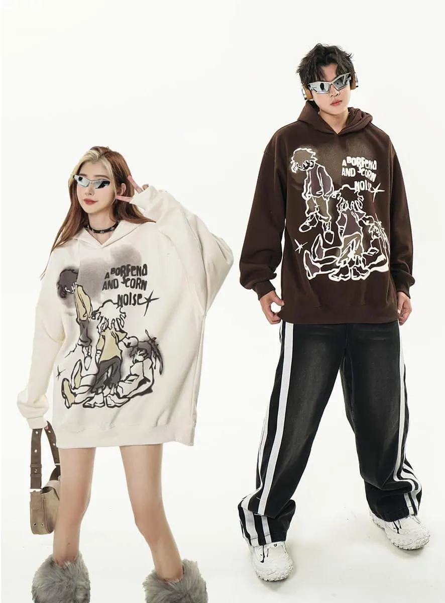 Women's Cartoon Graphic Oversized Hoodies Y2K Streetwear Casual Trendy Harajuku Pullover Sweatshirt For Men