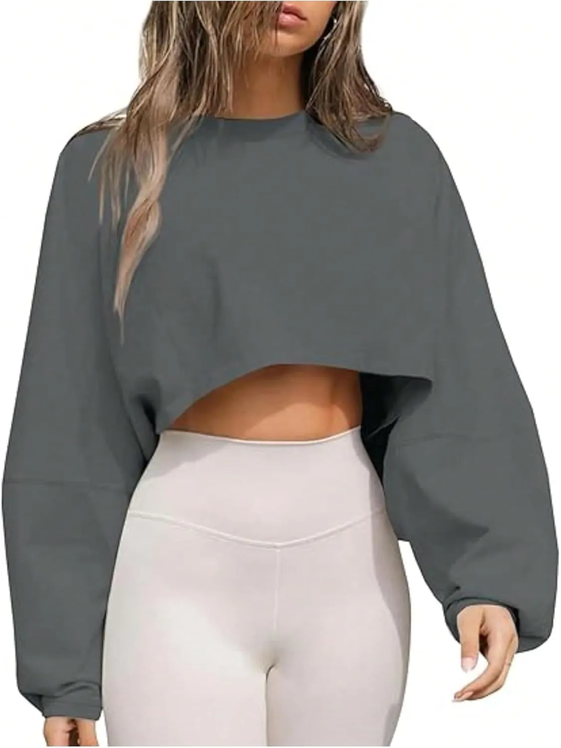 Women's Crewneck Long Sleeve Cropped Sweatshirt Casual Sports Fall Crop Tops