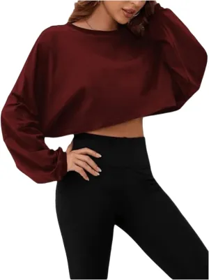 Women's Crewneck Long Sleeve Cropped Sweatshirt Casual Sports Fall Crop Tops