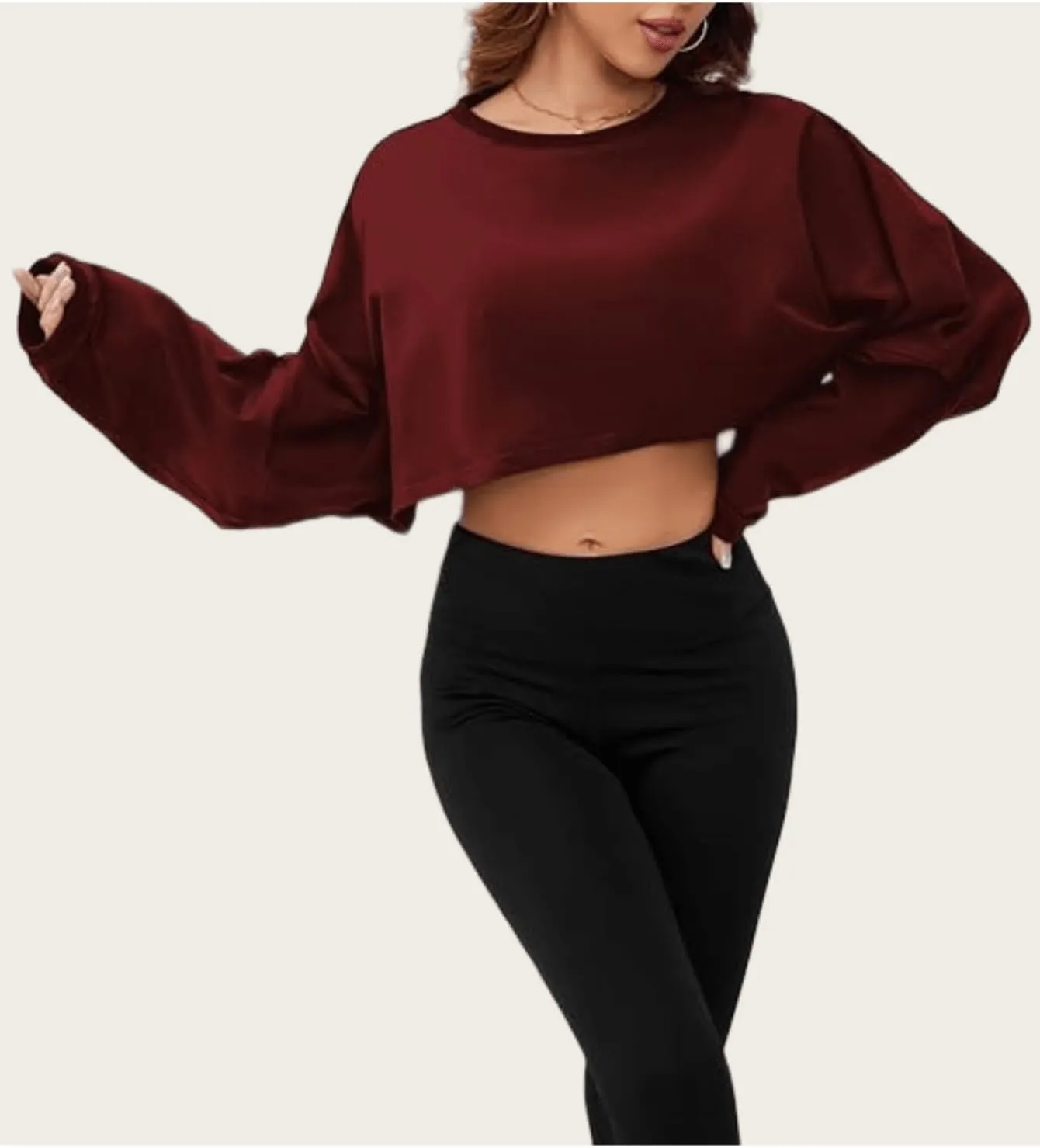 Women's Crewneck Long Sleeve Cropped Sweatshirt Casual Sports Fall Crop Tops