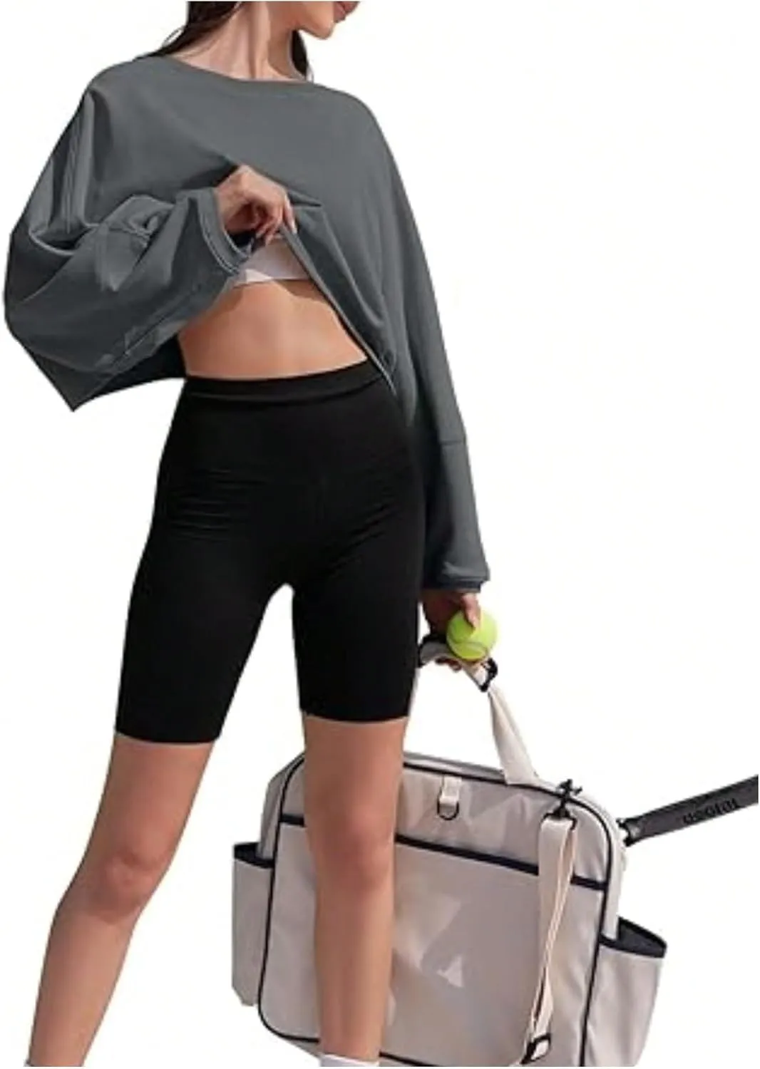 Women's Crewneck Long Sleeve Cropped Sweatshirt Casual Sports Fall Crop Tops