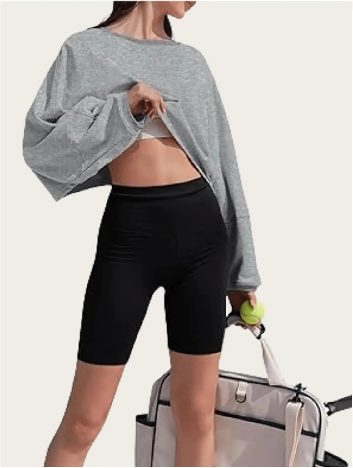 Women's Crewneck Long Sleeve Cropped Sweatshirt Casual Sports Fall Crop Tops