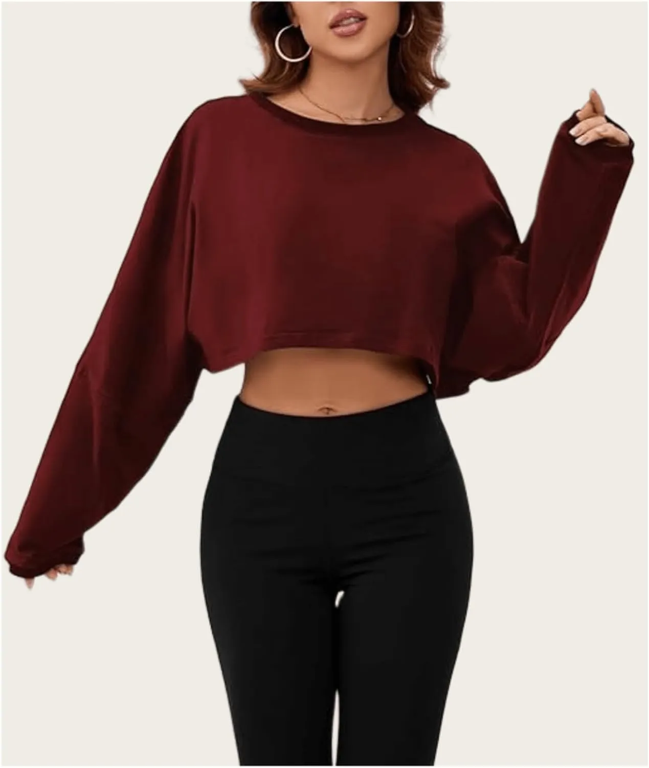 Women's Crewneck Long Sleeve Cropped Sweatshirt Casual Sports Fall Crop Tops