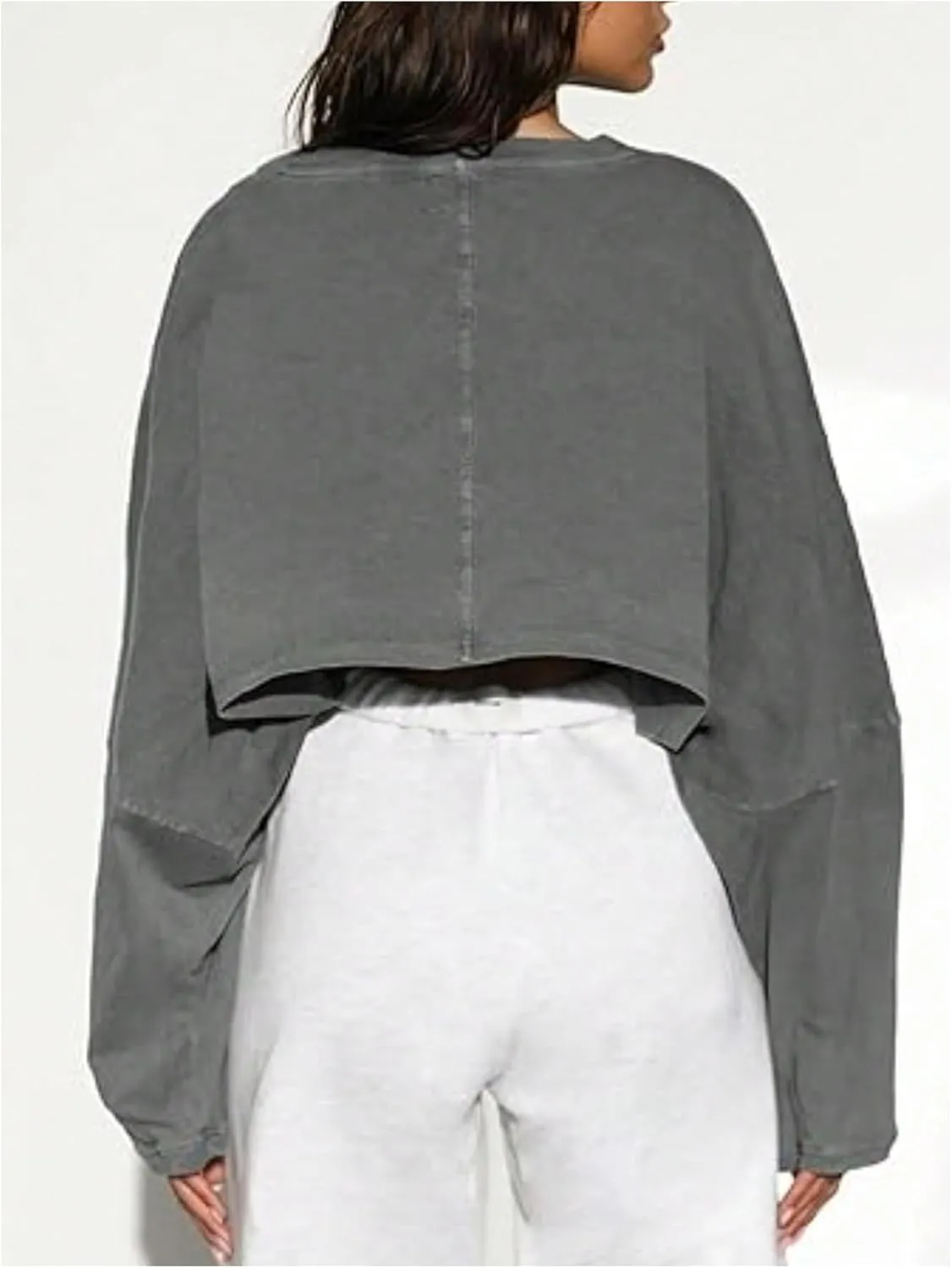 Women's Crewneck Long Sleeve Cropped Sweatshirt Casual Sports Fall Crop Tops