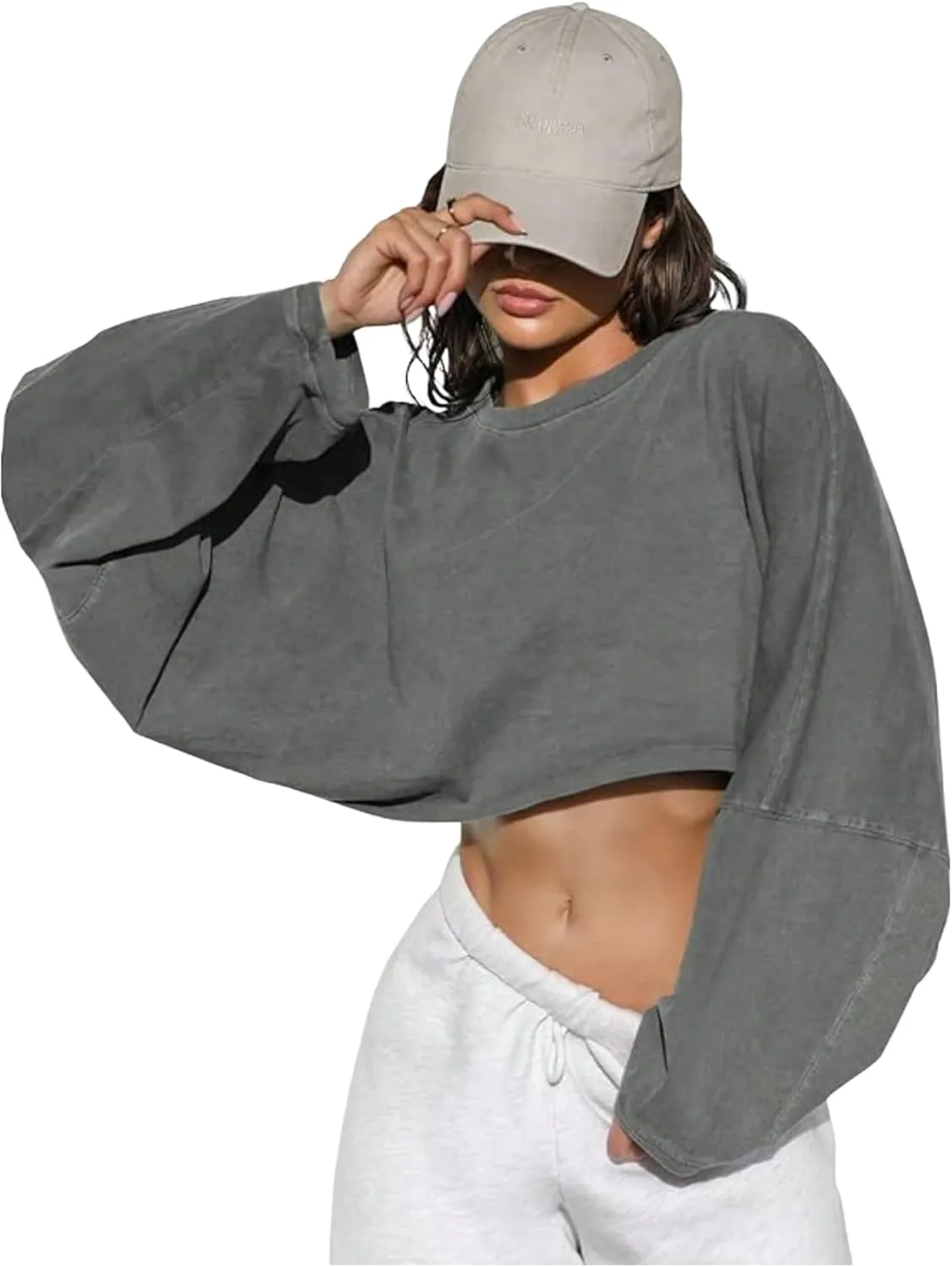 Women's Crewneck Long Sleeve Cropped Sweatshirt Casual Sports Fall Crop Tops