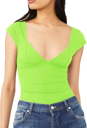 Womens Crop Tops Cami Deep V Neck Sexy Y2K Shirt Short Sleeve Backless Basic Summer Casual Tee Shirts Cami Crop Tops