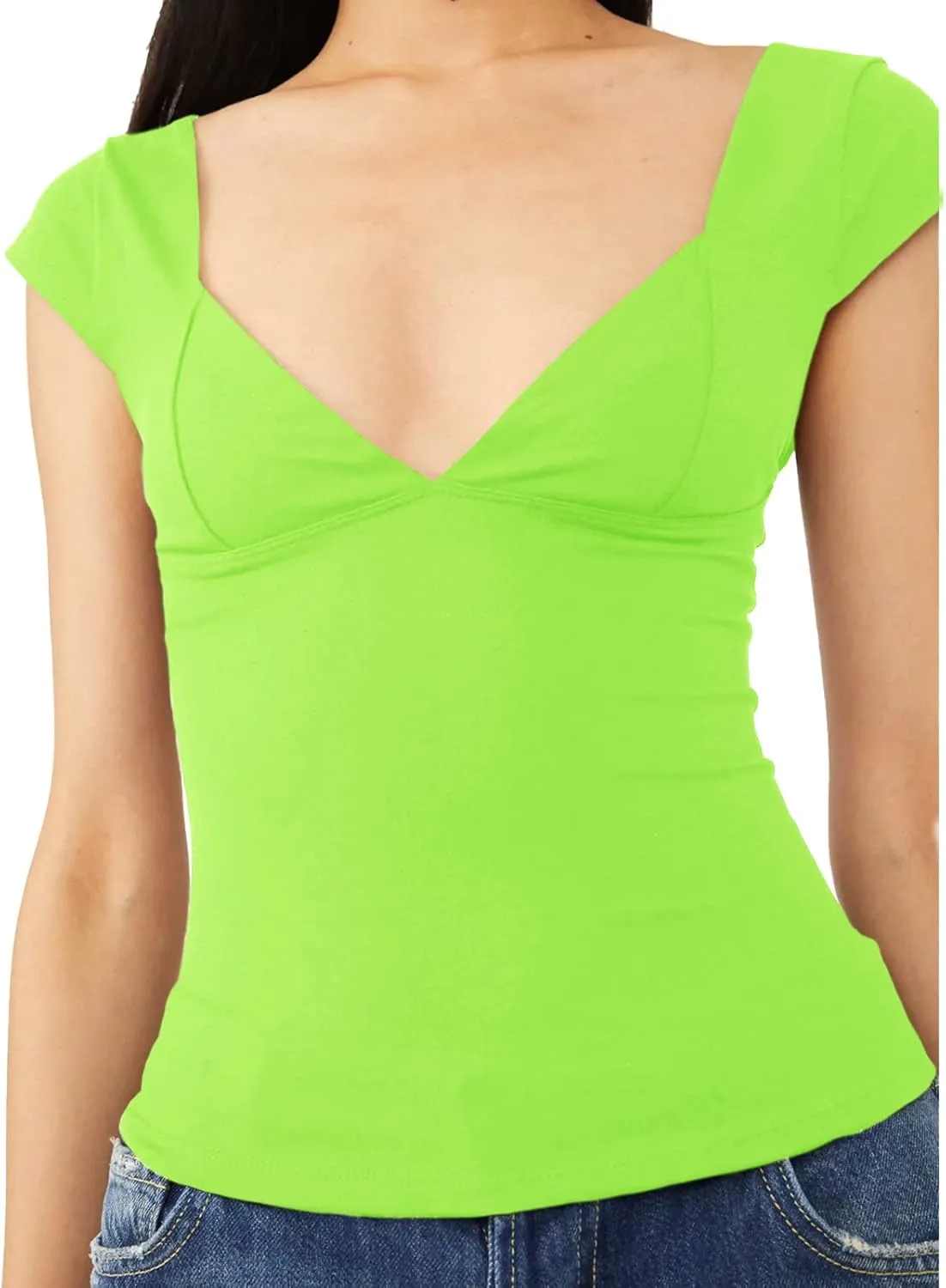 Womens Crop Tops Cami Deep V Neck Sexy Y2K Shirt Short Sleeve Backless Basic Summer Casual Tee Shirts Cami Crop Tops
