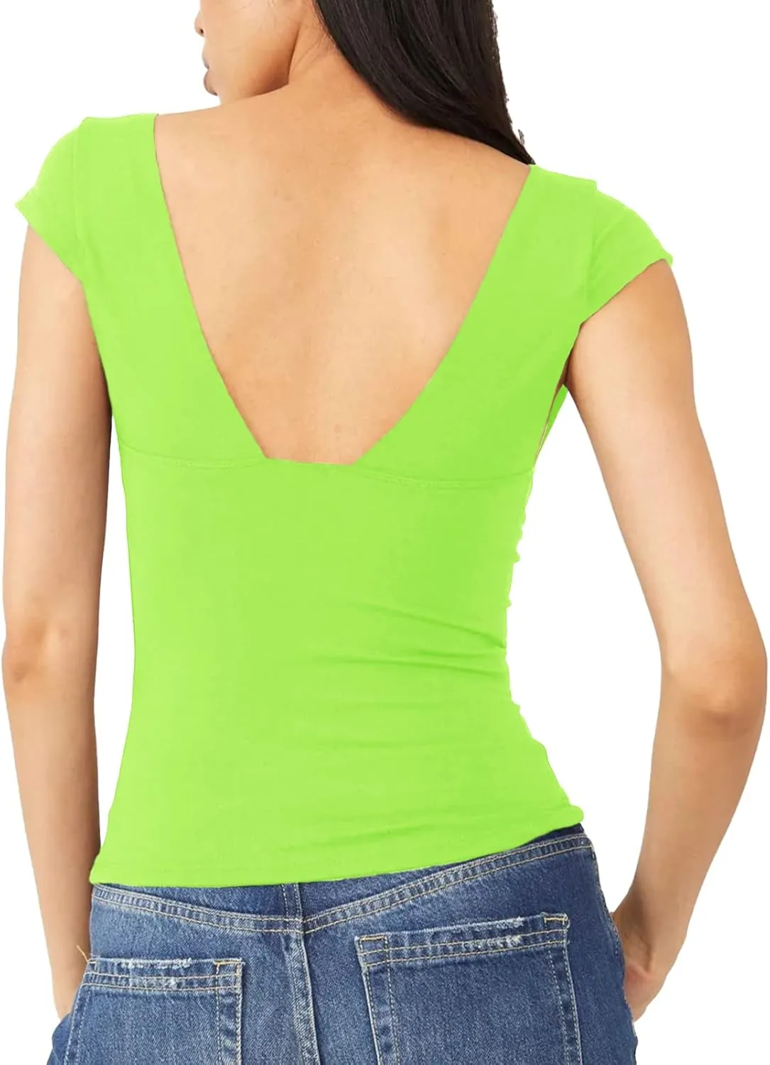 Womens Crop Tops Cami Deep V Neck Sexy Y2K Shirt Short Sleeve Backless Basic Summer Casual Tee Shirts Cami Crop Tops