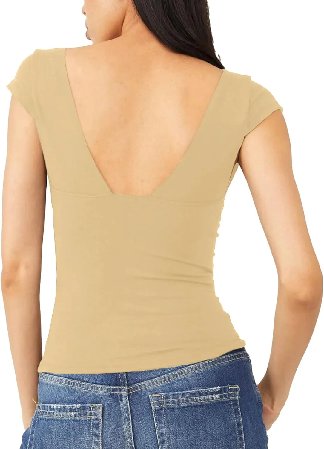 Womens Crop Tops Cami Deep V Neck Sexy Y2K Shirt Short Sleeve Backless Basic Summer Casual Tee Shirts Cami Crop Tops