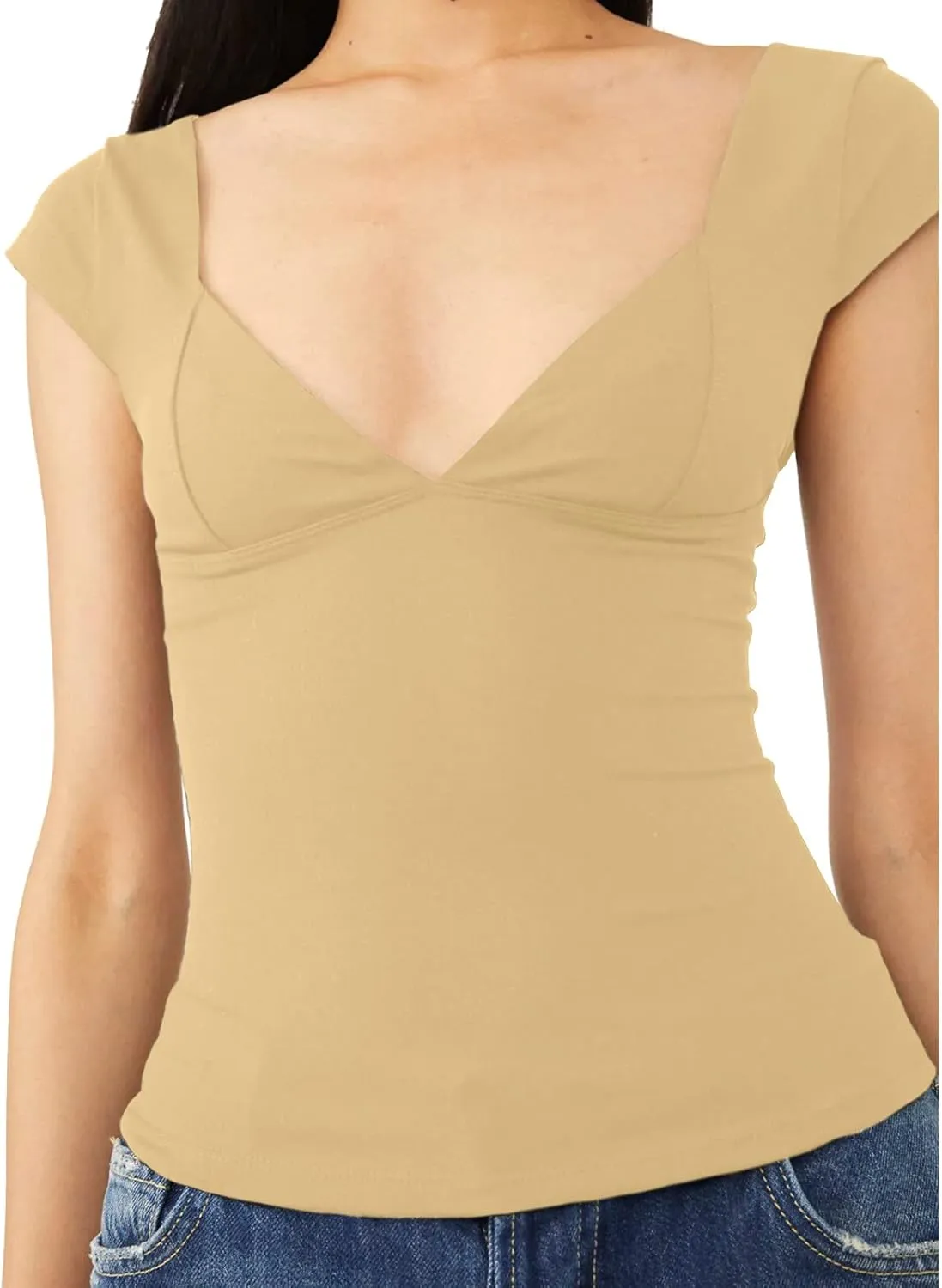 Womens Crop Tops Cami Deep V Neck Sexy Y2K Shirt Short Sleeve Backless Basic Summer Casual Tee Shirts Cami Crop Tops