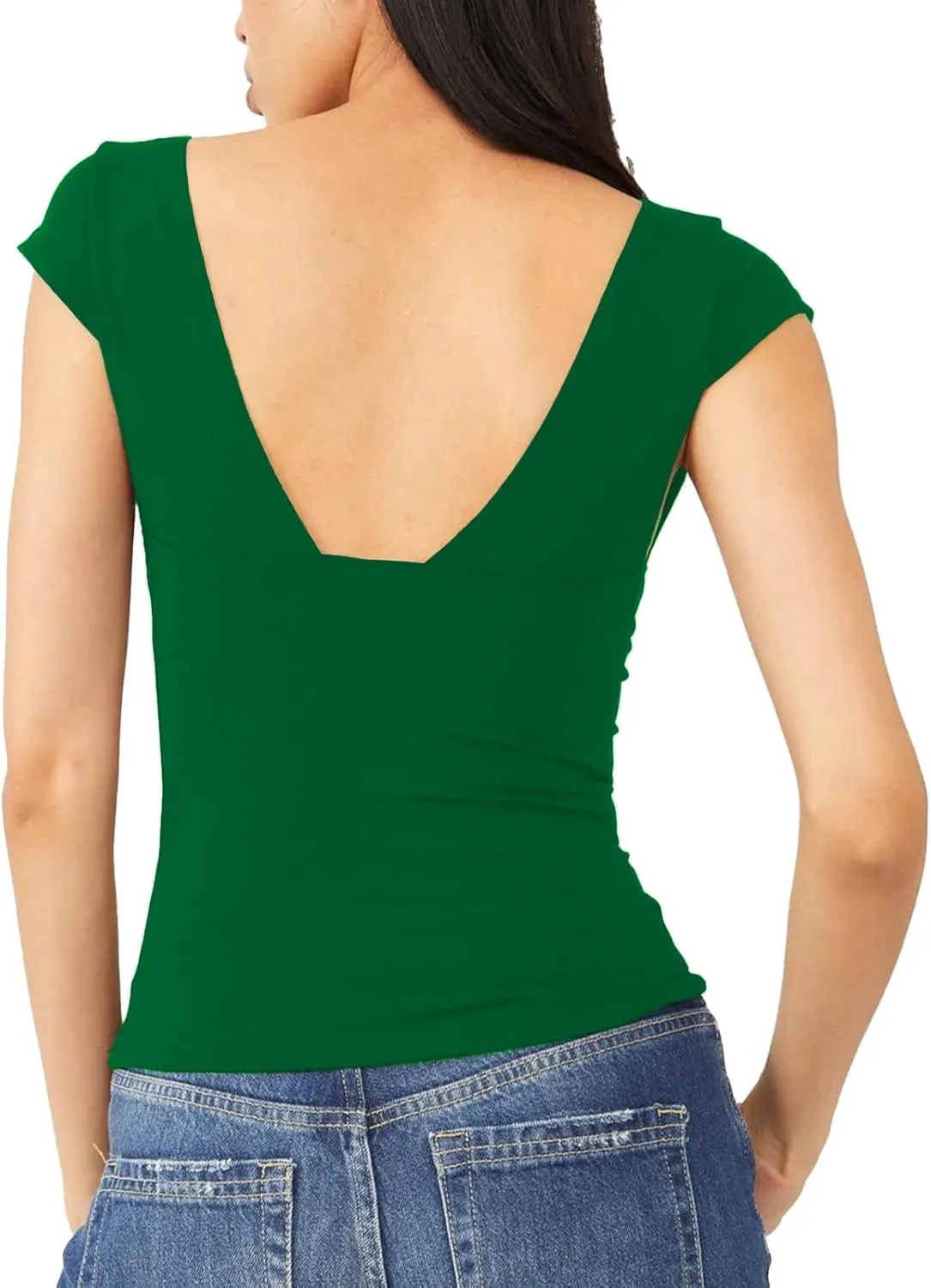 Womens Crop Tops Cami Deep V Neck Sexy Y2K Shirt Short Sleeve Backless Basic Summer Casual Tee Shirts Cami Crop Tops