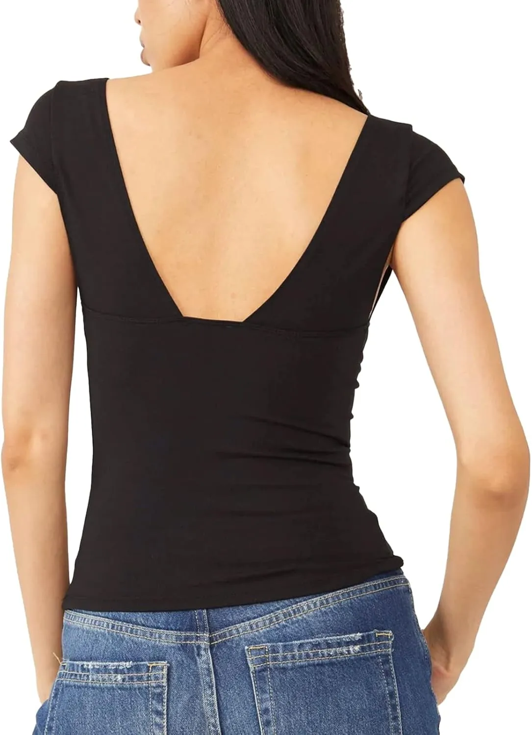 Womens Crop Tops Cami Deep V Neck Sexy Y2K Shirt Short Sleeve Backless Basic Summer Casual Tee Shirts Cami Crop Tops