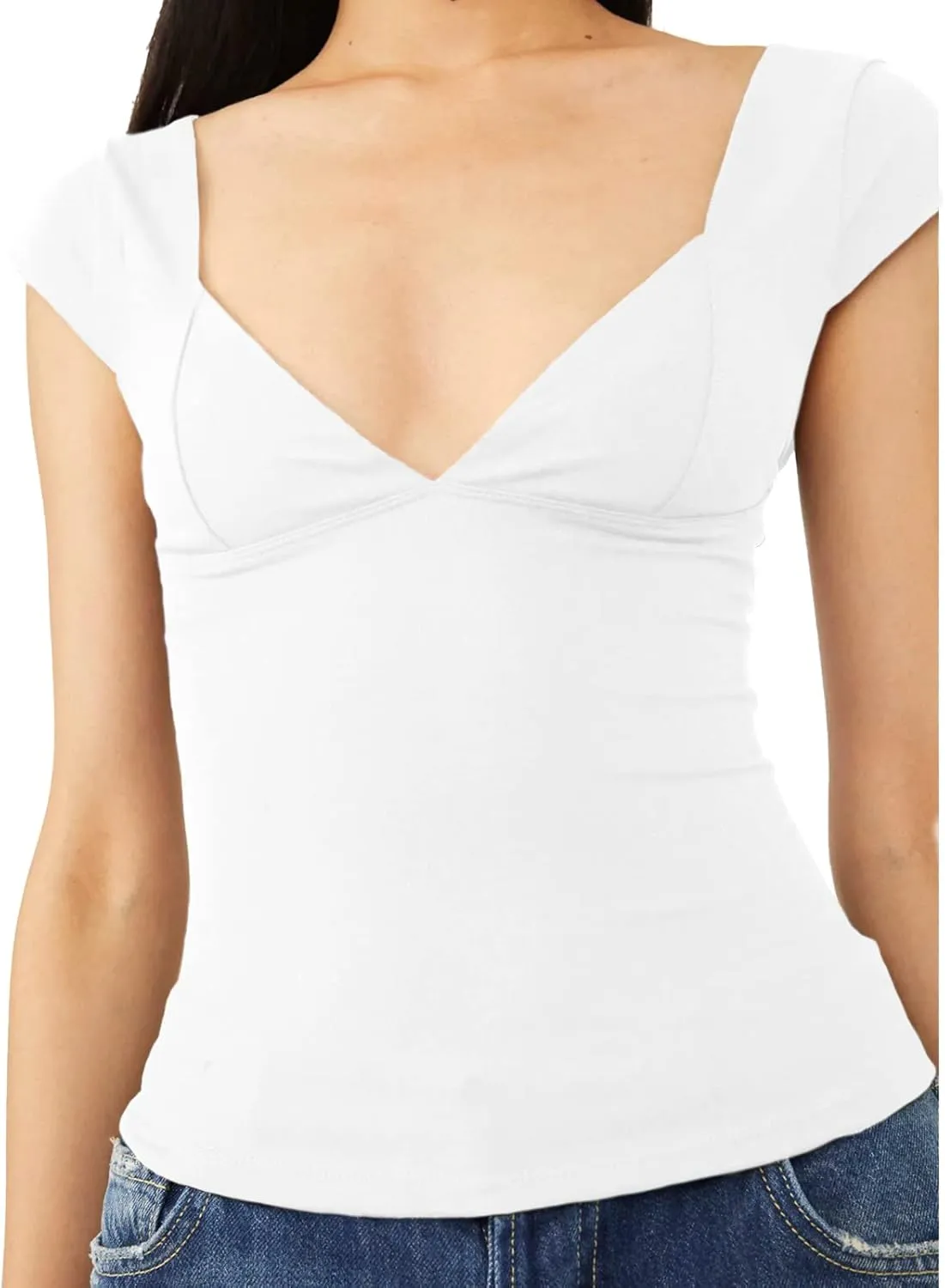 Womens Crop Tops Cami Deep V Neck Sexy Y2K Shirt Short Sleeve Backless Basic Summer Casual Tee Shirts Cami Crop Tops
