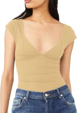 Womens Crop Tops Cami Deep V Neck Sexy Y2K Shirt Short Sleeve Backless Basic Summer Casual Tee Shirts Cami Crop Tops