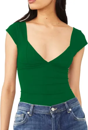 Womens Crop Tops Cami Deep V Neck Sexy Y2K Shirt Short Sleeve Backless Basic Summer Casual Tee Shirts Cami Crop Tops