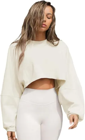 Womens Cropped Sweatshirts Long Sleeve Crop Tops Casual Pullover Hoodies Oversized