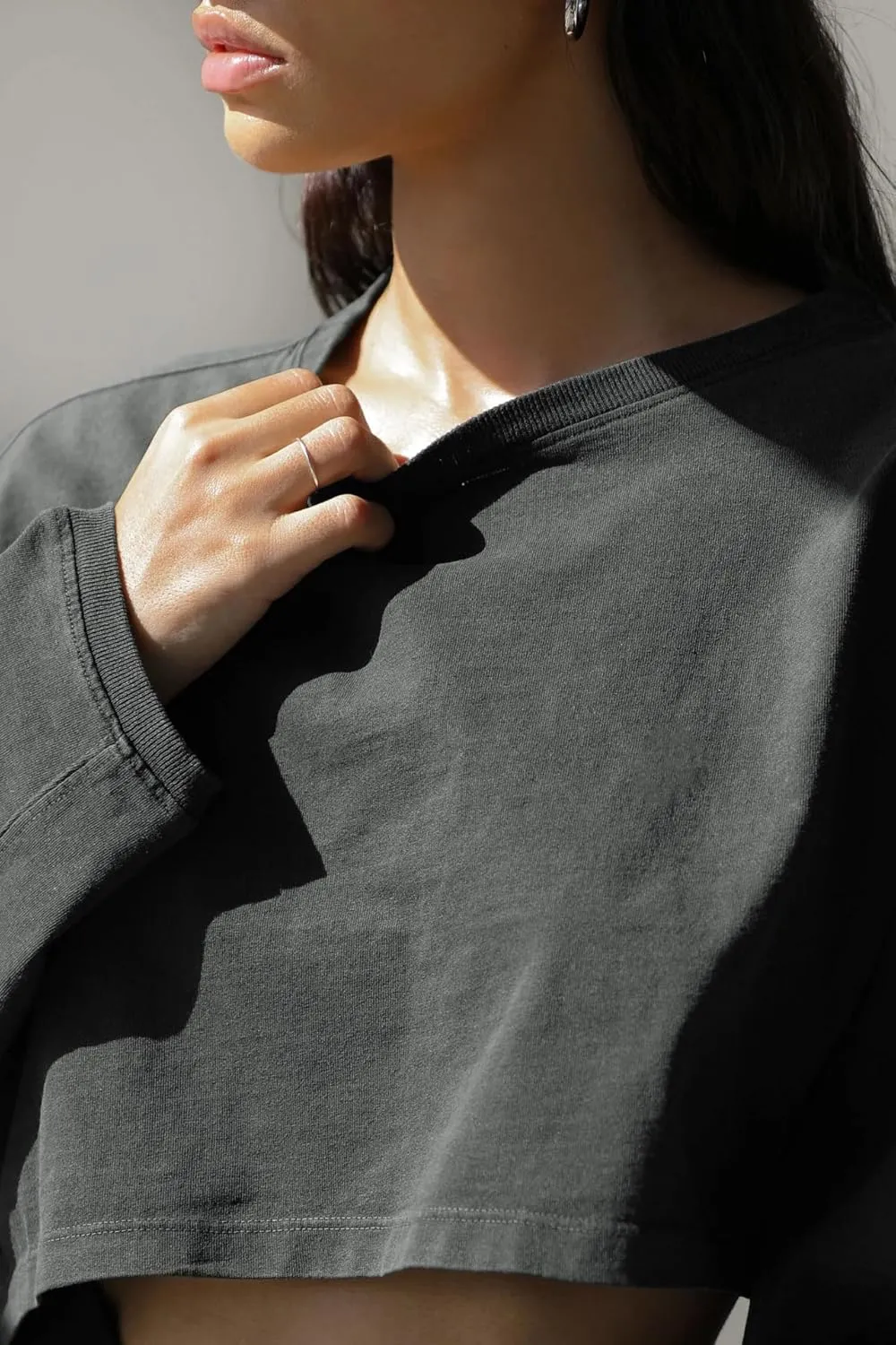 Womens Cropped Sweatshirts Long Sleeve Crop Tops Casual Pullover Hoodies Oversized