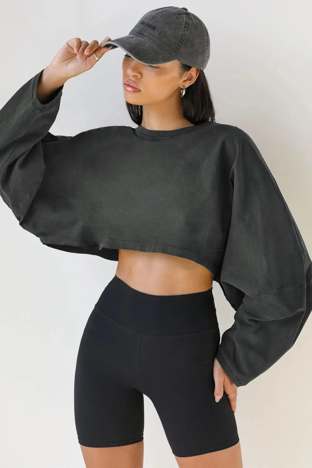 Womens Cropped Sweatshirts Long Sleeve Crop Tops Casual Pullover Hoodies Oversized
