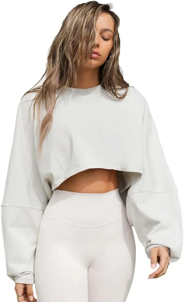 Womens Cropped Sweatshirts Long Sleeve Crop Tops Casual Pullover Hoodies Oversized