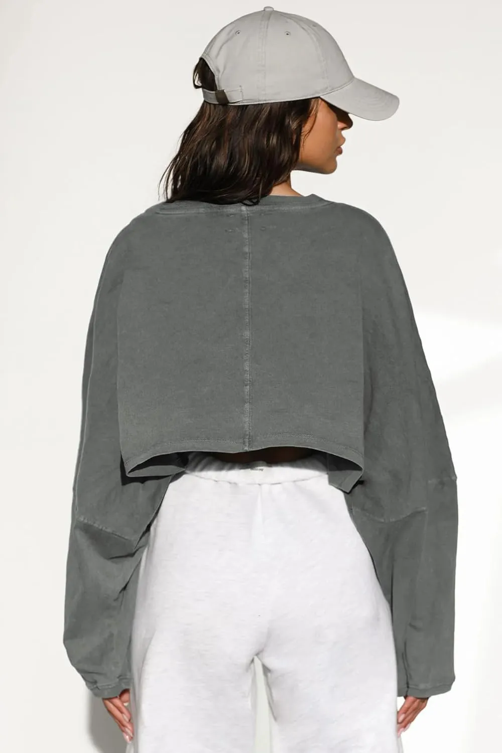 Womens Cropped Sweatshirts Long Sleeve Crop Tops Casual Pullover Hoodies Oversized
