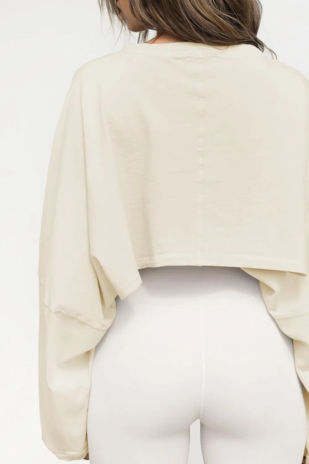 Womens Cropped Sweatshirts Long Sleeve Crop Tops Casual Pullover Hoodies Oversized