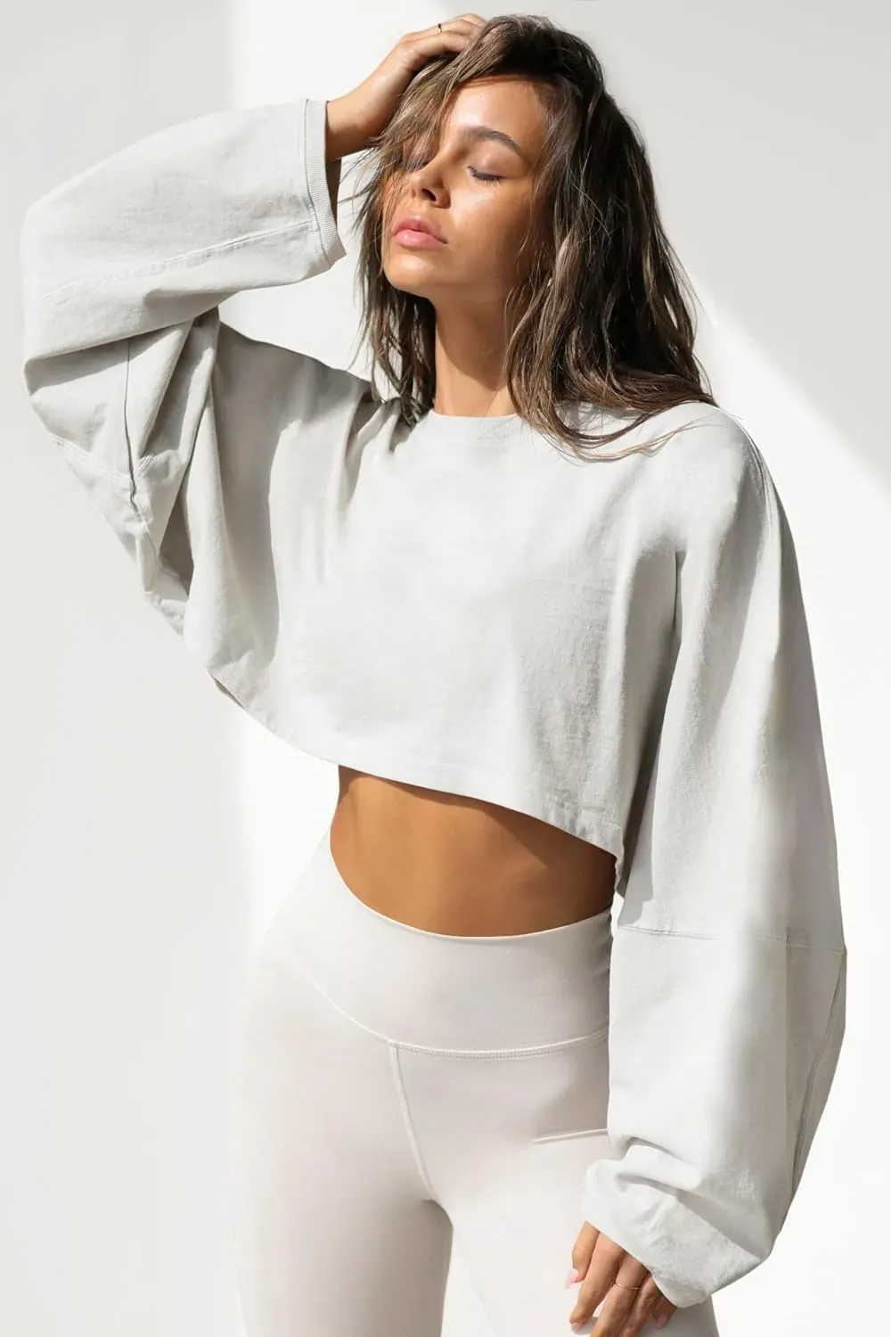 Womens Cropped Sweatshirts Long Sleeve Crop Tops Casual Pullover Hoodies Oversized
