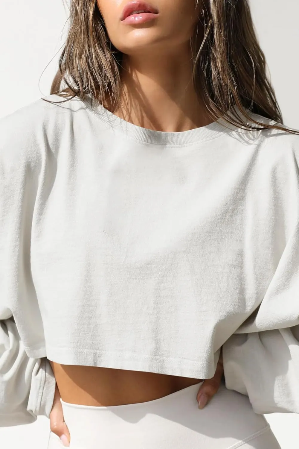 Womens Cropped Sweatshirts Long Sleeve Crop Tops Casual Pullover Hoodies Oversized