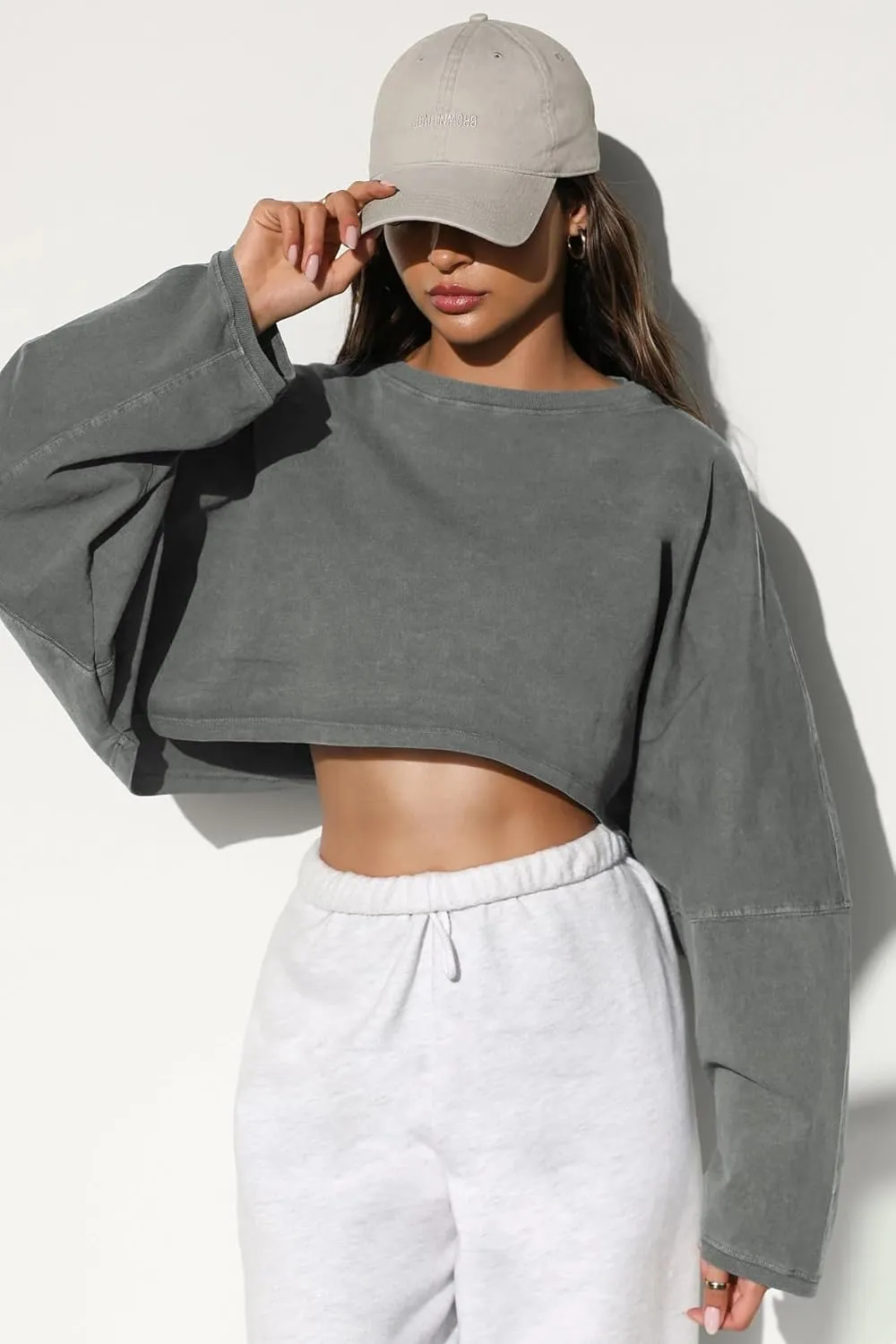 Womens Cropped Sweatshirts Long Sleeve Crop Tops Casual Pullover Hoodies Oversized