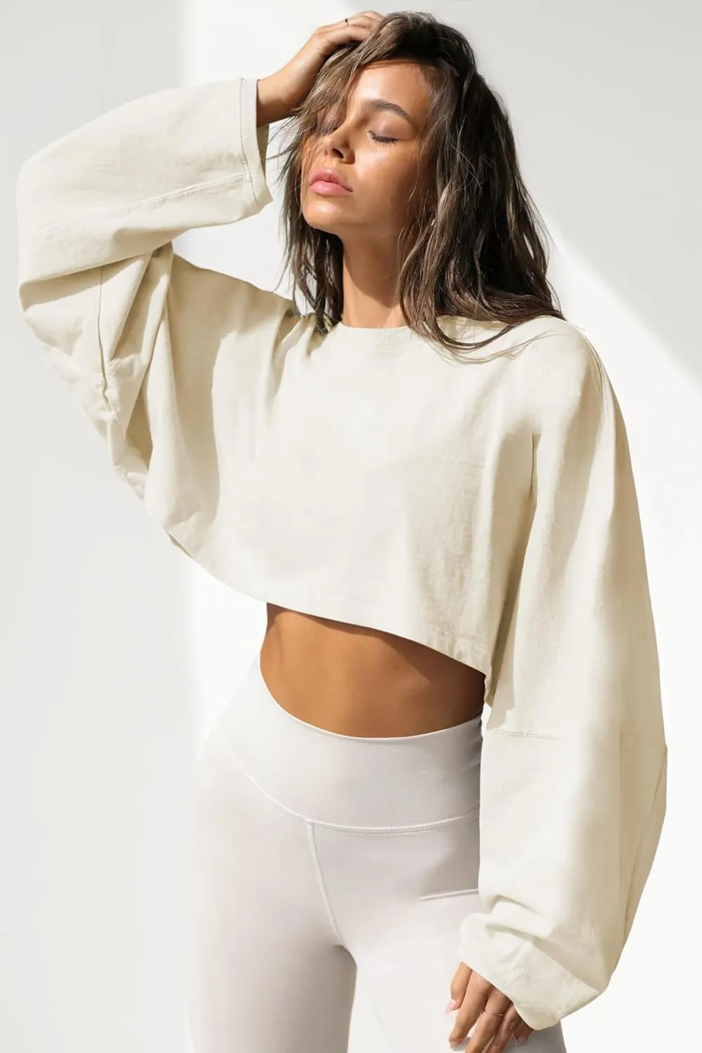 Womens Cropped Sweatshirts Long Sleeve Crop Tops Casual Pullover Hoodies Oversized