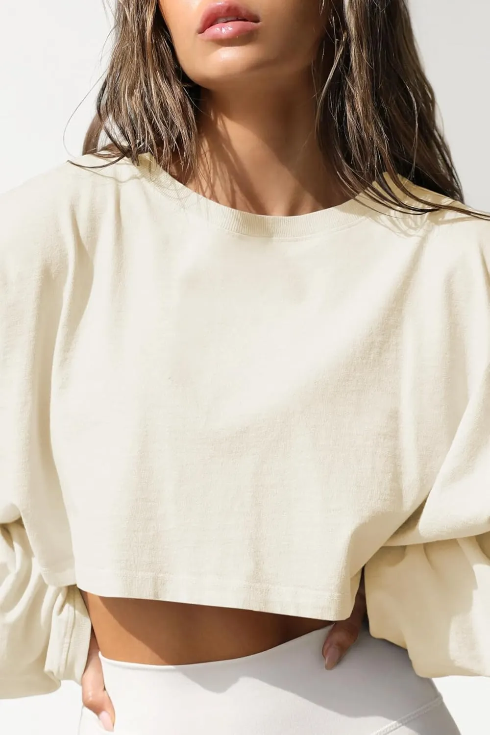 Womens Cropped Sweatshirts Long Sleeve Crop Tops Casual Pullover Hoodies Oversized
