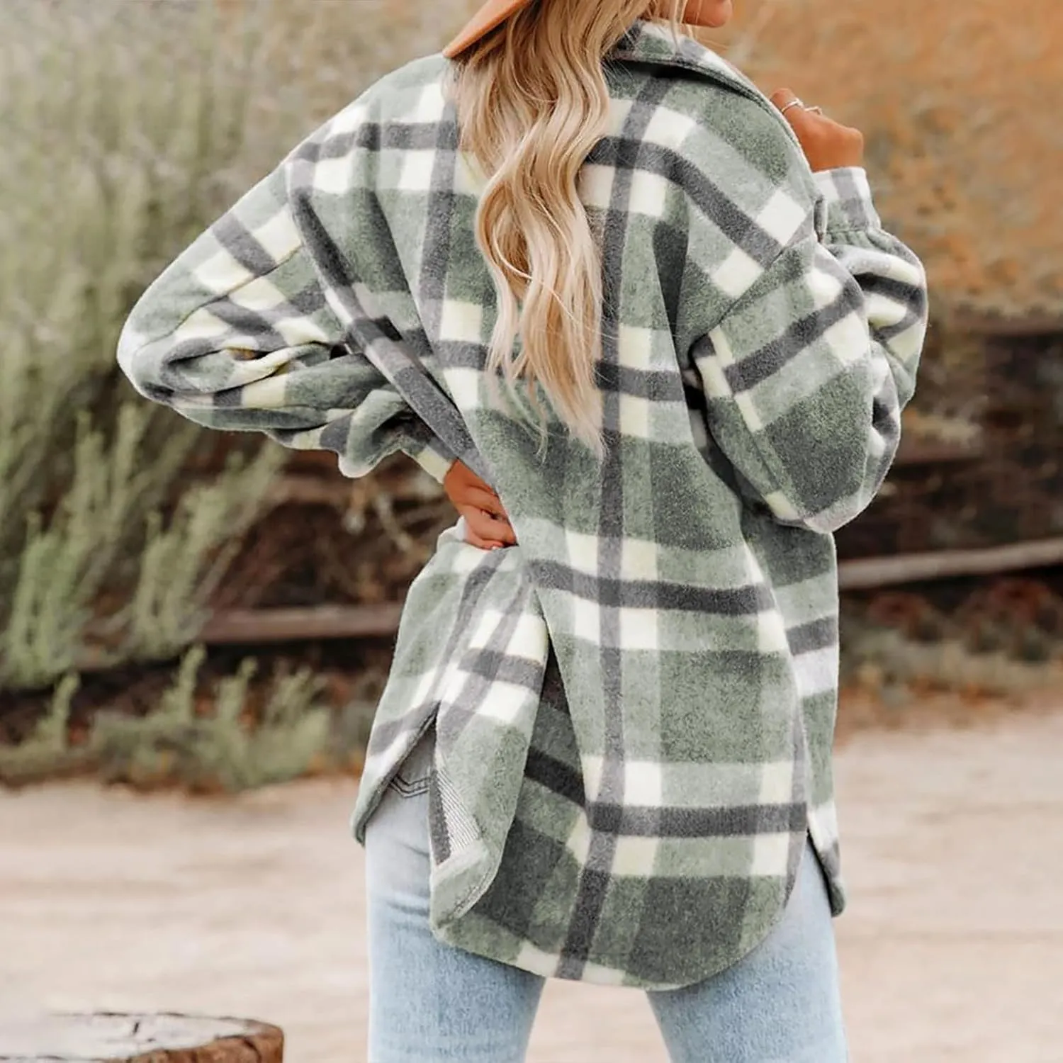 Women's Cropped Wool Blend Jacket Coat 2024 Fall Winter Trendy Long Sleeve Button Up Warm Thick Outerwear Blouse